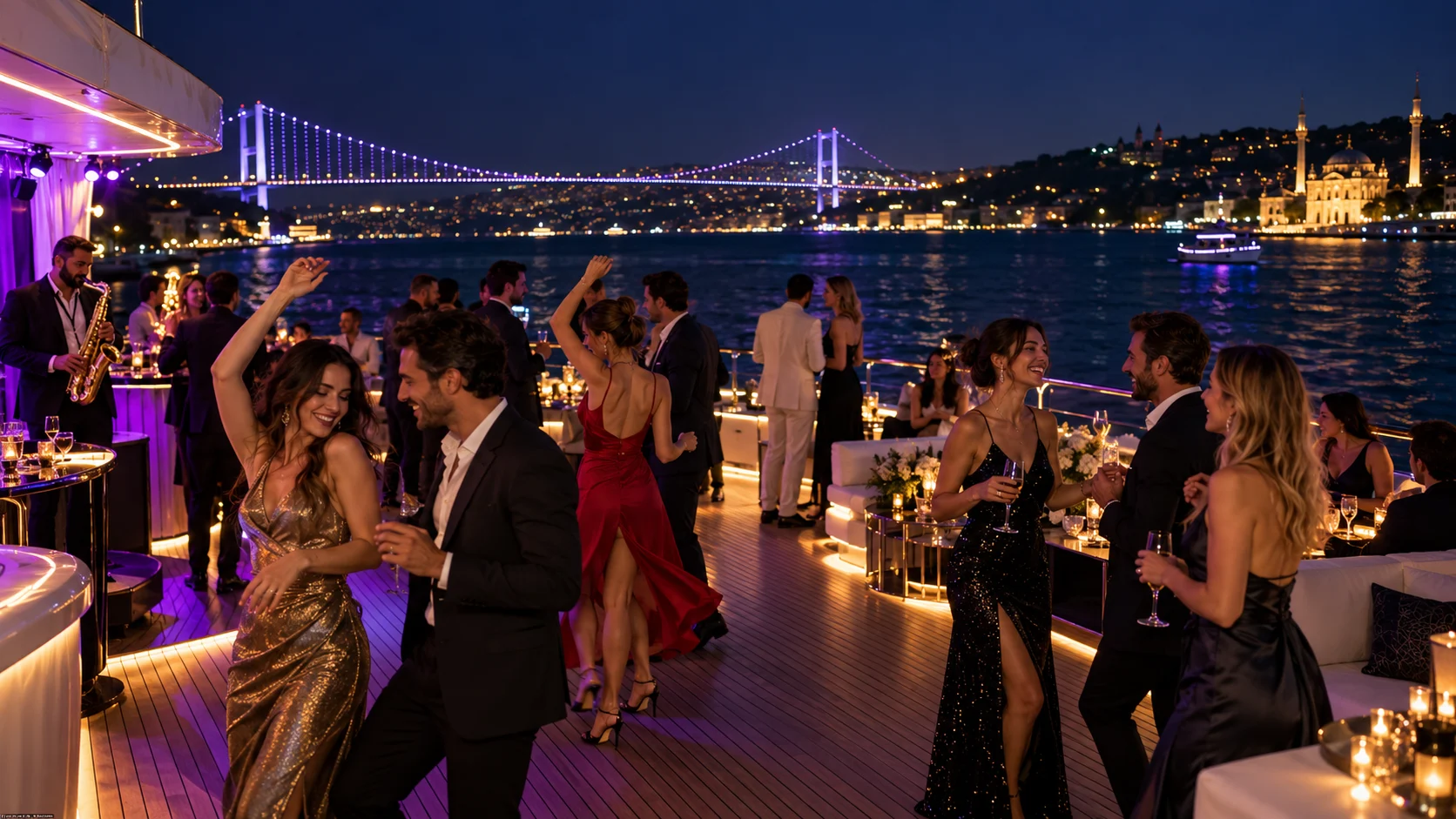Boğaz’da gece tekne partisi atmosferini anlatan temsili görsel